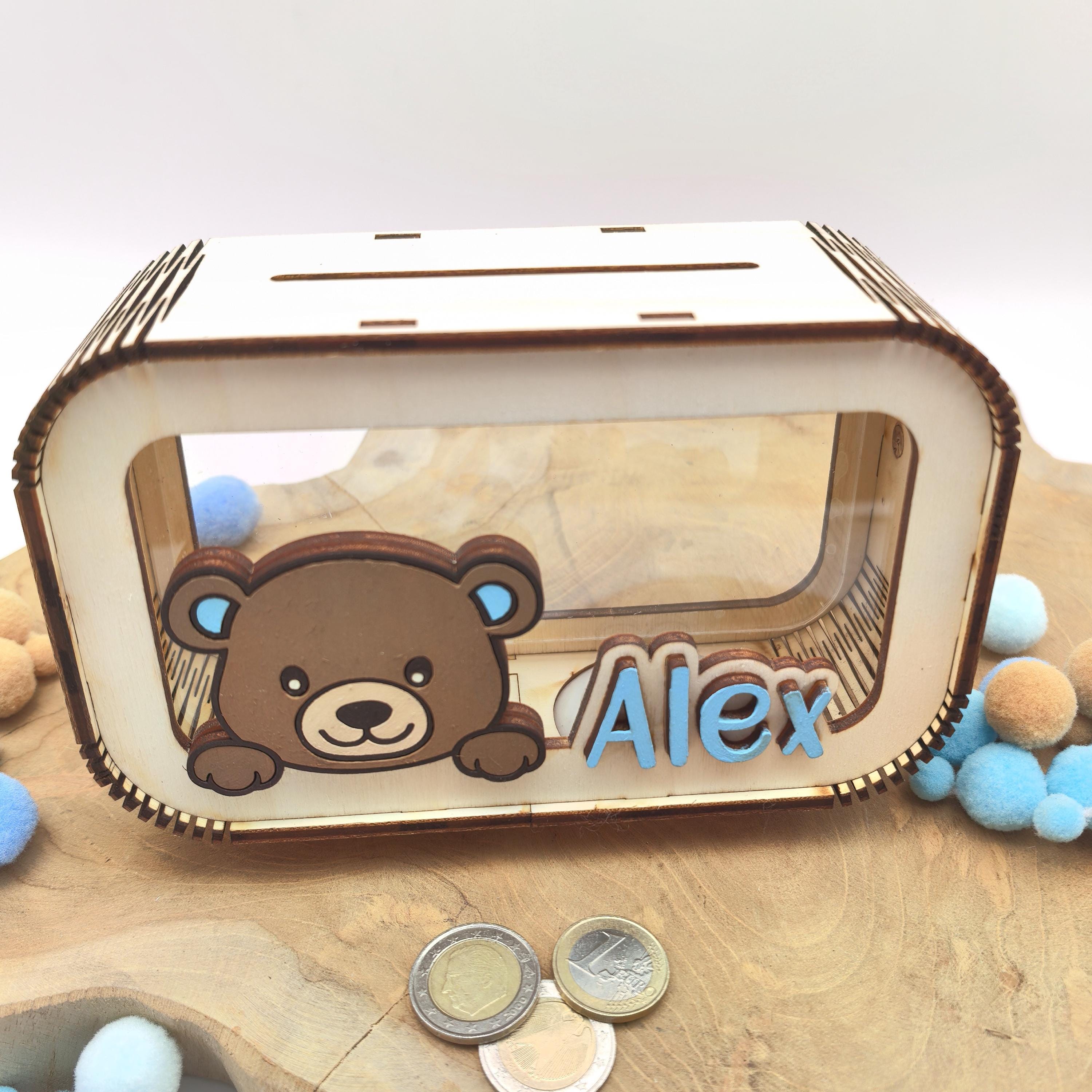 Bär Spardose personalisiert mit Namen in Wunschfarben, Sparbüchse, Sparschwein, Geldgeschenk, Geschenk Geburt, Taufe, Geburtstag, Teddy