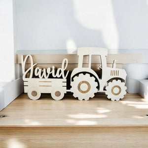 Türschild Traktor personalisiert fürs Kinderzimmer, gefertigt in Wunschfarben, Geschenk Taufe, Geburt, Kindergeburtstag Trecker Namensschild