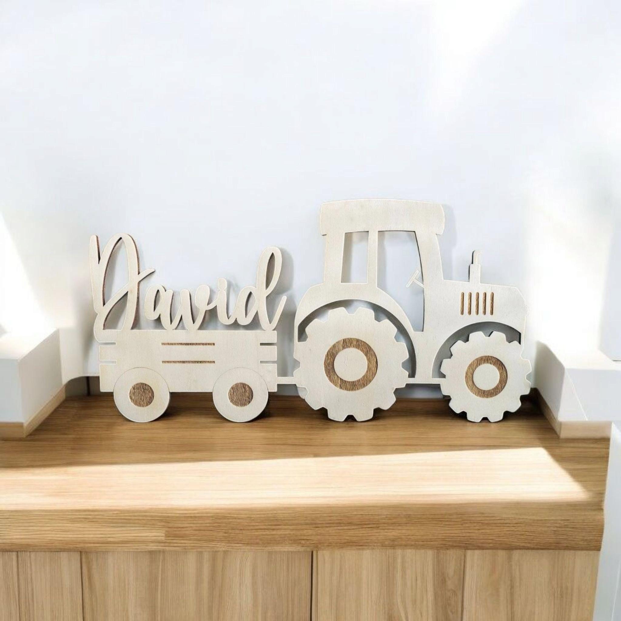 Türschild Traktor personalisiert fürs Kinderzimmer, gefertigt in Wunschfarben, Geschenk Taufe, Geburt, Kindergeburtstag Trecker Namensschild