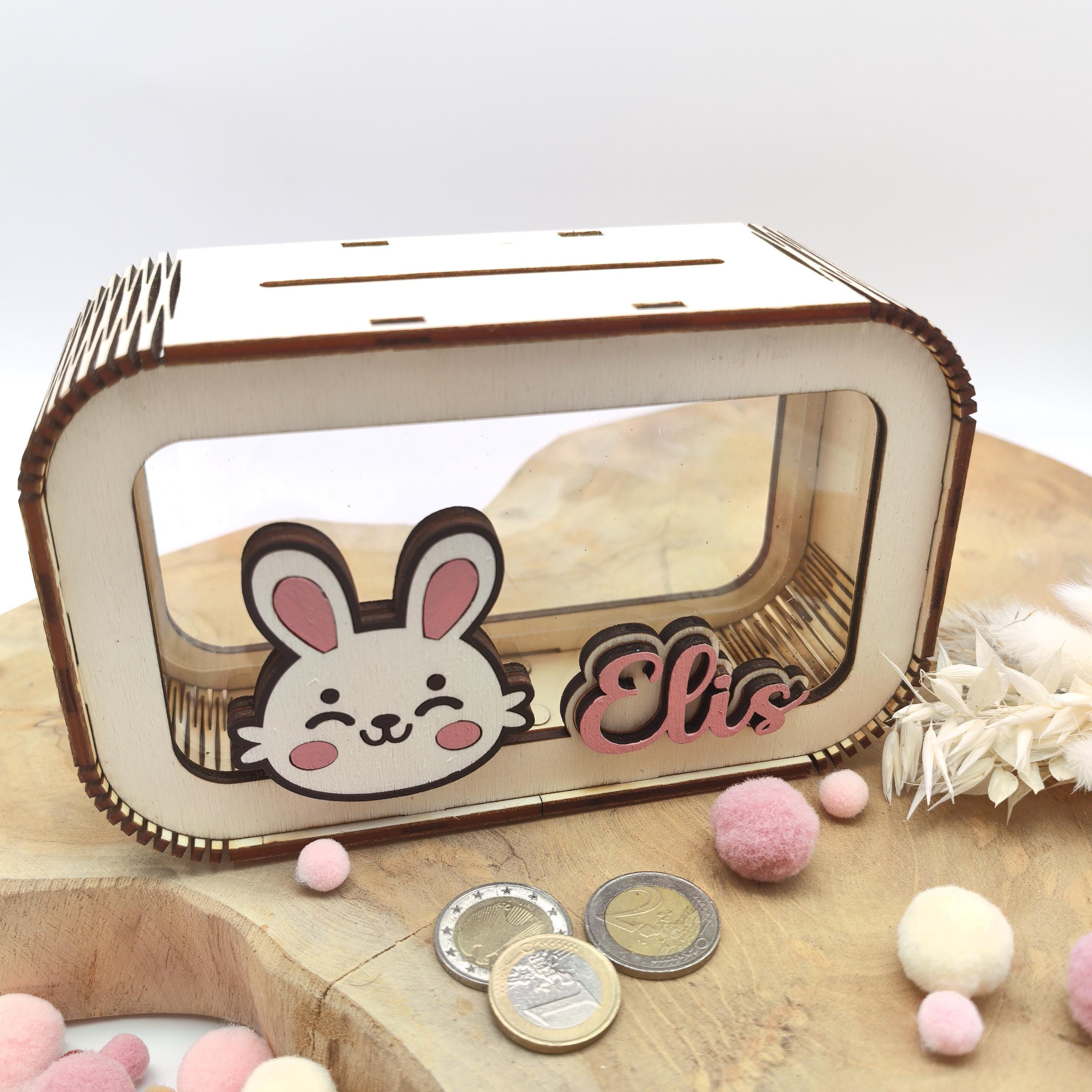 Spardose Hase personalisiert mit Namen in Wunschfarben, Sparbüchse, Sparschwein, Geldgeschenk, Geschenk Geburt, Taufe, Geburtstag, Häschen