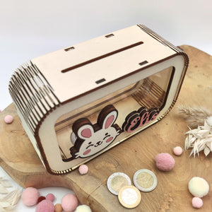 Spardose Hase personalisiert mit Namen in Wunschfarben, Sparbüchse, Sparschwein, Geldgeschenk, Geschenk Geburt, Taufe, Geburtstag, Häschen