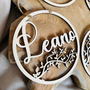 Filigranes, personalisiertes Namensschild, Türschild mit dezenten Zweigen im Boho Stil, Geschenk Baby, Geburt, Taufe, Kinderzimmerdeko