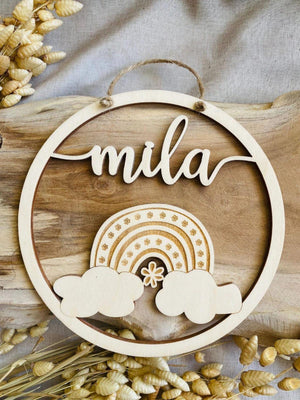 Regenbogen Türschild personalisiert fürs Kinderzimmer, Geburtstagsgeschenk, Deko, Geschenk Taufe, Geburt, Kindergeburtstag, Namensschild