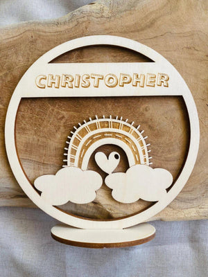 Regenbogen Türschild personalisiert fürs Kinderzimmer, Geburtstagsgeschenk, Deko, Geschenk Taufe, Geburt, Kindergeburtstag, Namensschild