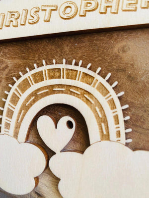 Regenbogen Türschild personalisiert fürs Kinderzimmer, Geburtstagsgeschenk, Deko, Geschenk Taufe, Geburt, Kindergeburtstag, Namensschild