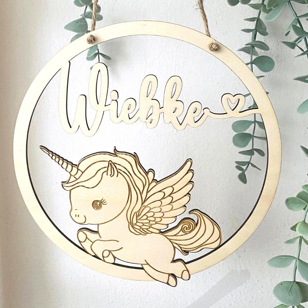 Personalisiertes Einhorn Türschild fürs Kinderzimmer, Geburtstagsgeschenk, Deko, Geschenk Taufe, Geburt, Kindergeburtstag, Namensschild