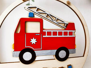 Feuerwehr Türschild personalisiert fürs Kinderzimmer, gefertigt in Wunschfarben, Feuerwehrauto, Geschenk Taufe, Geburt, Namensschild, Truck