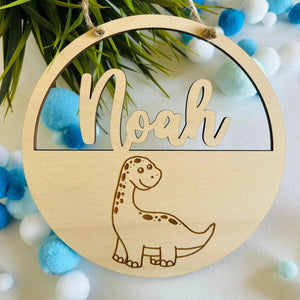 Personalisiertes Dino Türschild fürs Kinderzimmer, Geburtstagsgeschenk, Deko Geschenk Taufe Geburt Kindergeburtstag Namensschild Dinosaurier