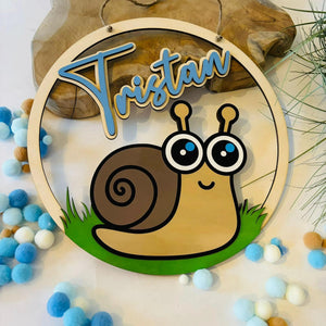 Süßes Schnecke Türschild personalisiert fürs Kinderzimmer, gefertigt in Wunschfarben, Geschenk Taufe, Geburt, Kindergeburtstag, Kawaii