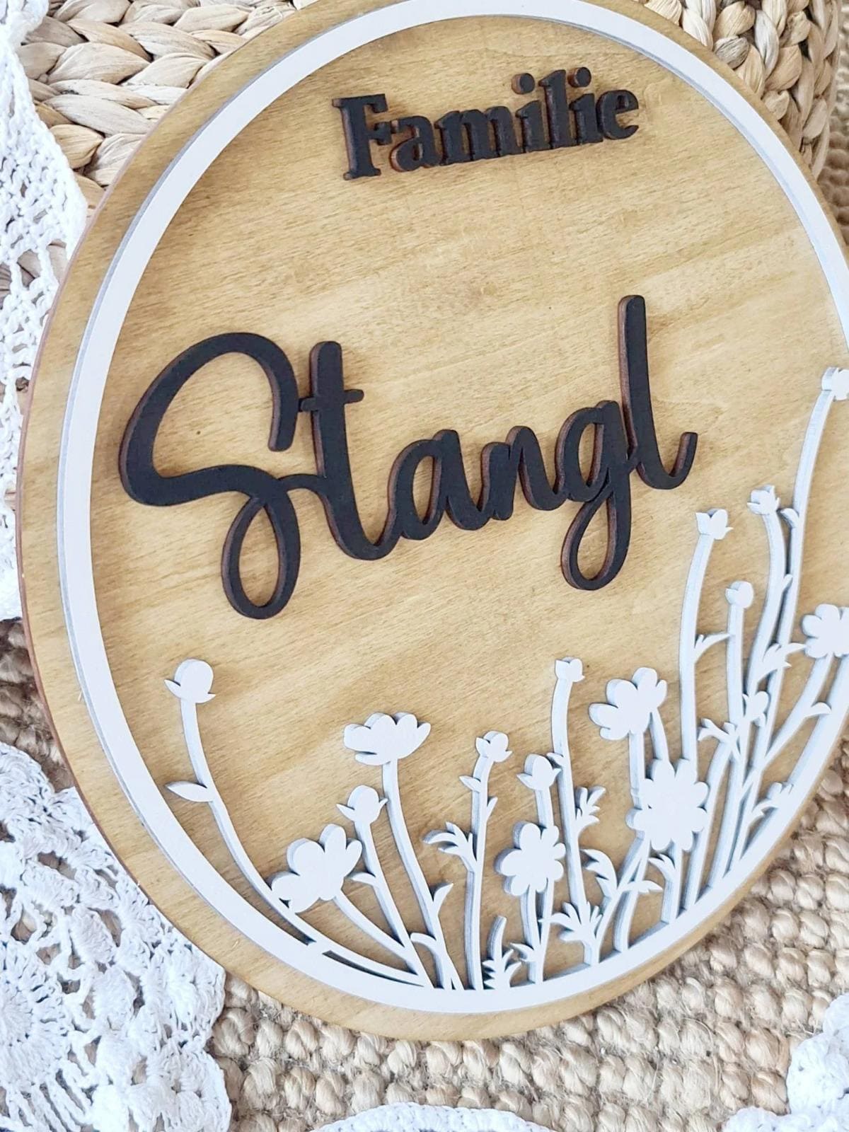 personalisierter Türkranz mit Familiennamen und Wildblumen, Geschenk Hochzeit, Einzug, Türschild, Haustier, Familienstammbaum, Geburtstag