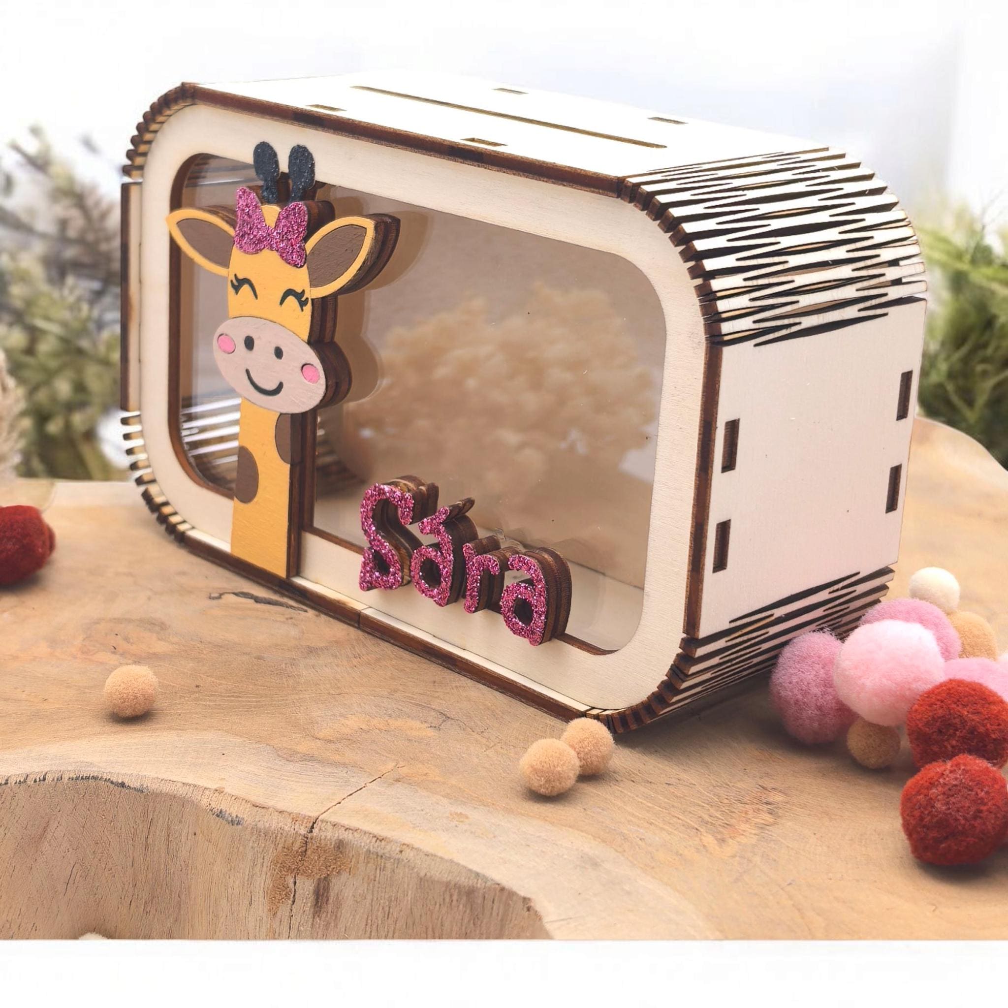 Spardose Giraffe personalisiert mit Namen in Wunschfarben, Sparbüchse, Sparschwein, Geldgeschenk, Geschenk Geburt, Taufe, Geburtstag, Safari