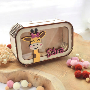 Spardose Giraffe personalisiert mit Namen in Wunschfarben, Sparbüchse, Sparschwein, Geldgeschenk, Geschenk Geburt, Taufe, Geburtstag, Safari
