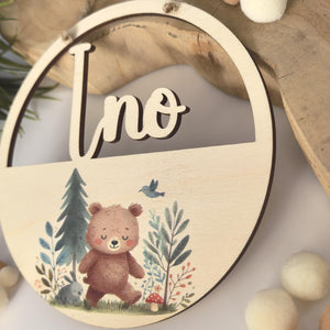 Türschild personalisiert fürs Kinderzimmer mit Teddy Bär, gefertigt in Wunschfarben, Geschenk Taufe, Geburt, Kindergeburtstag, Namensschild