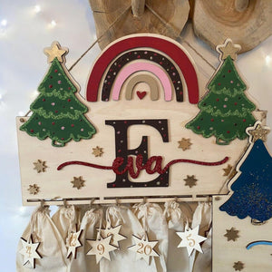 Adventskalender XXL Regenbogen aus Holz, personalisiert mit Wunschtext und in Wunschfarbe, Geschenkidee, Babys Weihnachten, Advent, Nikolaus