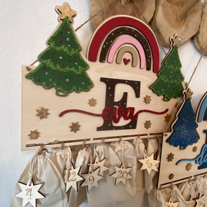 Adventskalender XXL Regenbogen aus Holz, personalisiert mit Wunschtext und in Wunschfarbe, Geschenkidee, Babys Weihnachten, Advent, Nikolaus