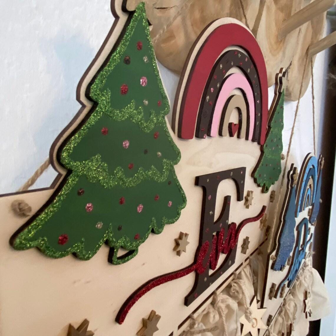 Adventskalender XXL Regenbogen aus Holz, personalisiert mit Wunschtext und in Wunschfarbe, Geschenkidee, Babys Weihnachten, Advent, Nikolaus