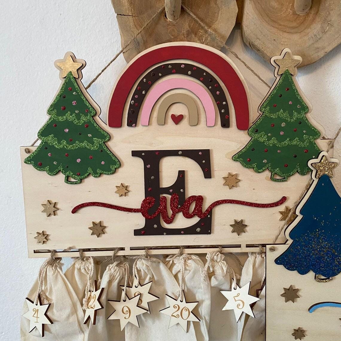 Adventskalender XXL Regenbogen aus Holz, personalisiert mit Wunschtext und in Wunschfarbe, Geschenkidee, Babys Weihnachten, Advent, Nikolaus