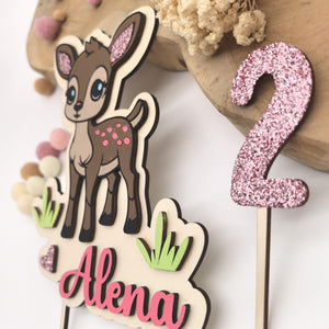 personalisierter Reh Caketopper mit Geburtstags Zahl, gefertigt in deinen Wunschfarben, Cake Topper, Tortenstecker, Kindergeburtstag Bambi