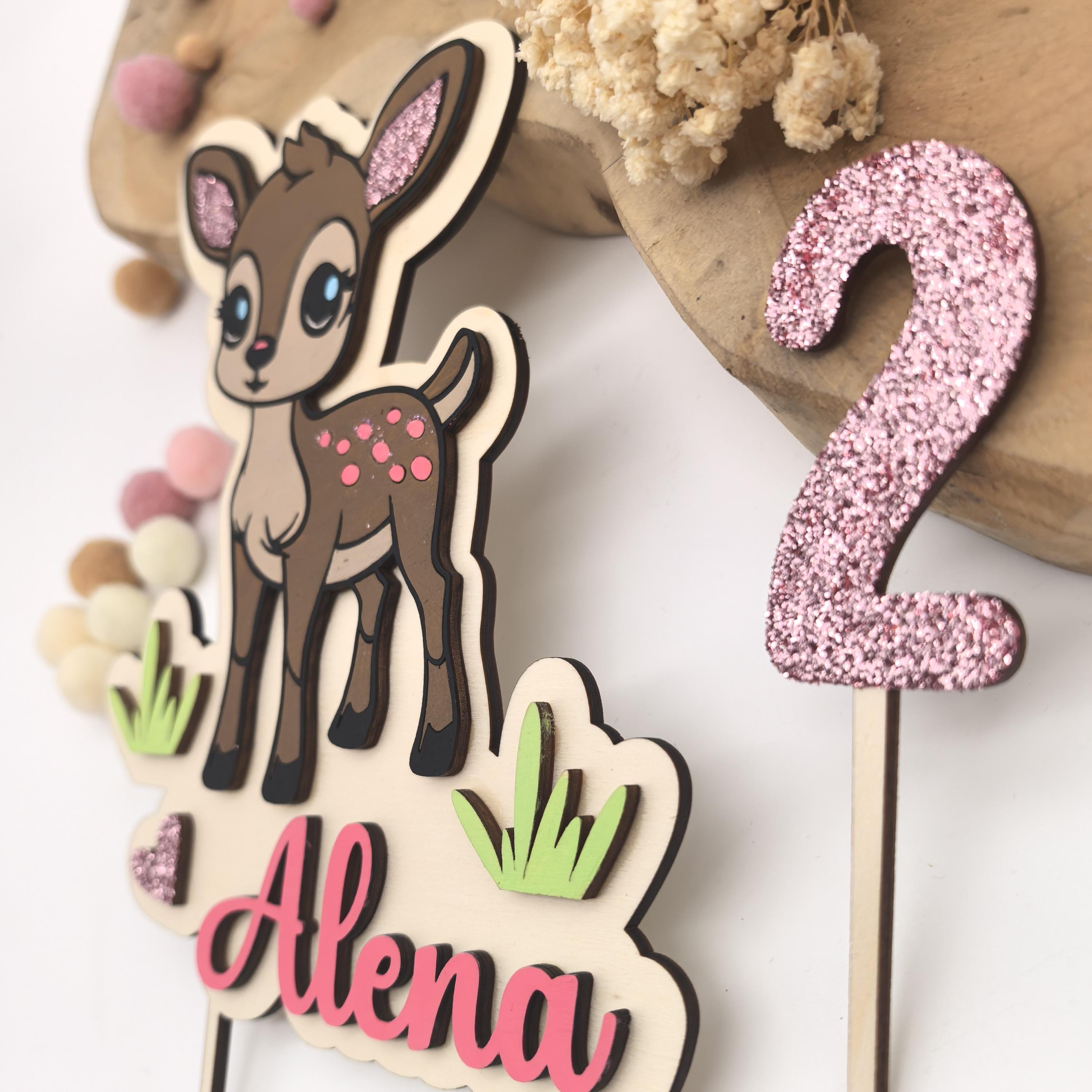 personalisierter Reh Caketopper mit Geburtstags Zahl, gefertigt in deinen Wunschfarben, Cake Topper, Tortenstecker, Kindergeburtstag Bambi