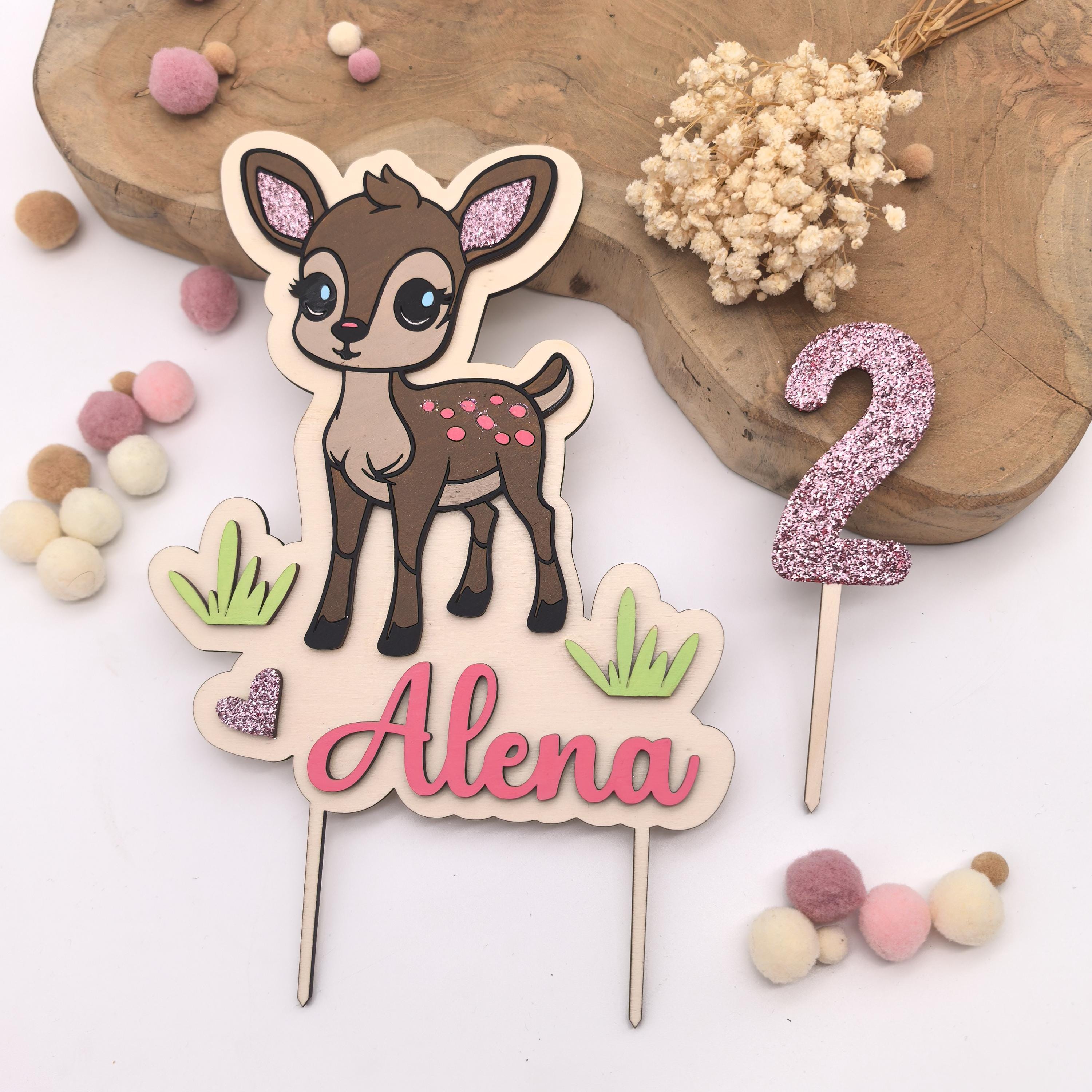 personalisierter Reh Caketopper mit Geburtstags Zahl, gefertigt in deinen Wunschfarben, Cake Topper, Tortenstecker, Kindergeburtstag Bambi