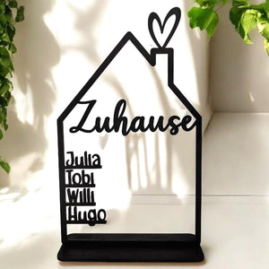 Haus mit Namen, Holzhaus personalisiert, 4mm Holz personalisierte Deko Wand Einzugsgeschenk, Türschild Familie, Geburtstagsgeschenk Hochzeit