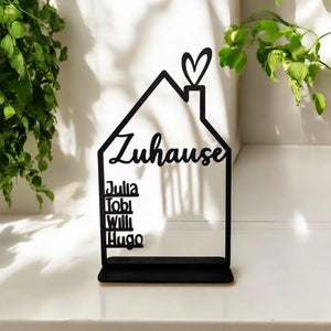 Haus mit Namen, Holzhaus personalisiert, 4mm Holz personalisierte Deko Wand Einzugsgeschenk, Türschild Familie, Geburtstagsgeschenk Hochzeit