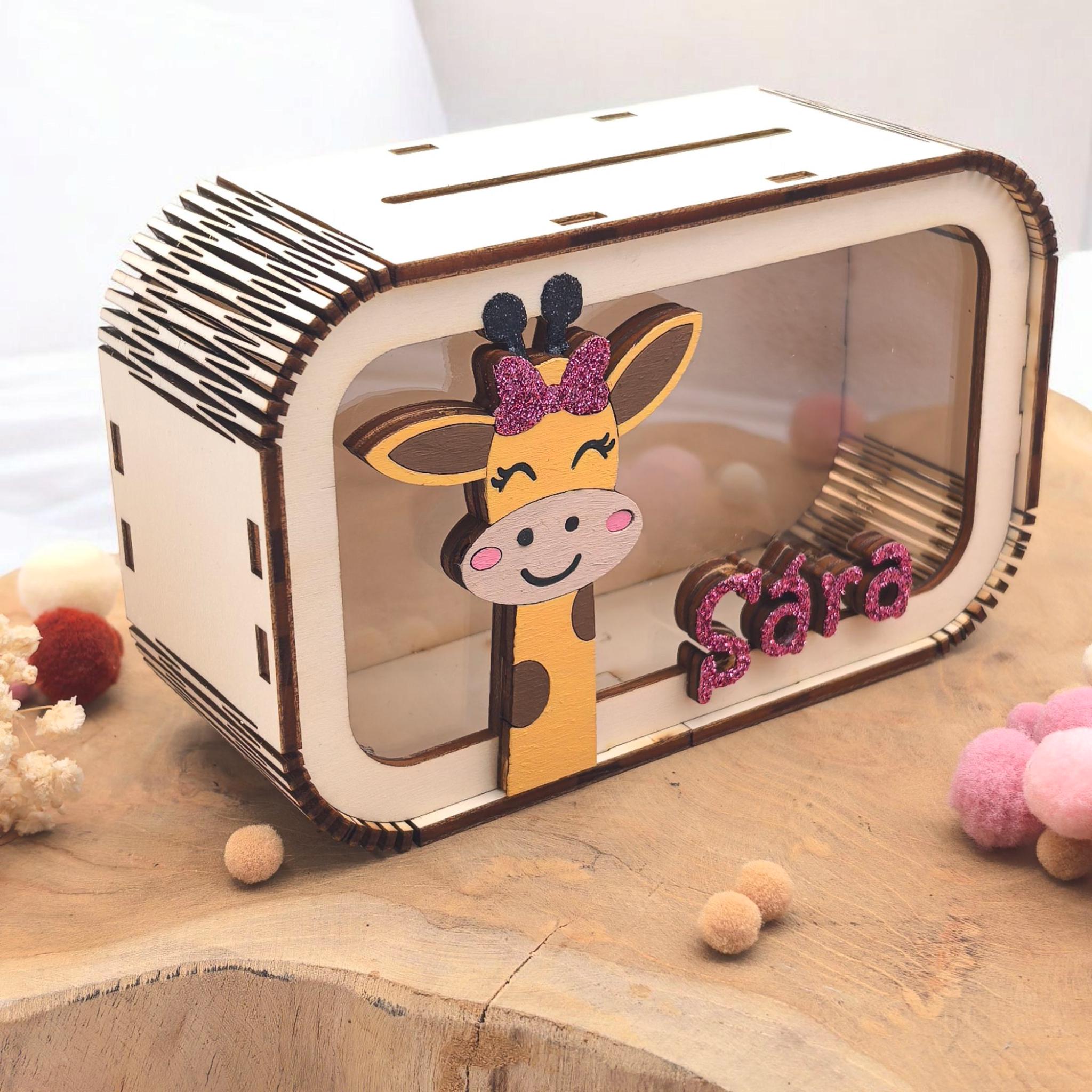 Spardose Giraffe personalisiert mit Namen in Wunschfarben, Sparbüchse, Sparschwein, Geldgeschenk, Geschenk Geburt, Taufe, Geburtstag, Safari