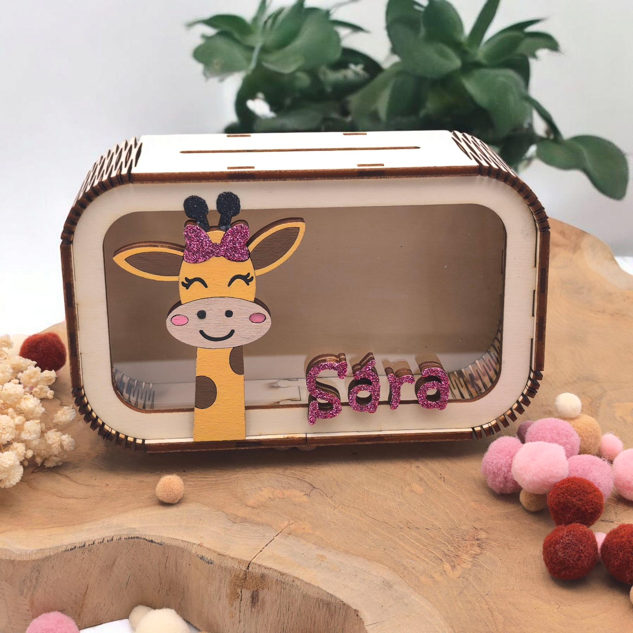 Spardose Giraffe personalisiert mit Namen in Wunschfarben, Sparbüchse, Sparschwein, Geldgeschenk, Geschenk Geburt, Taufe, Geburtstag, Safari