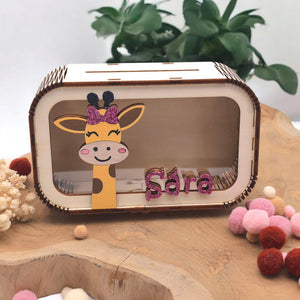 Spardose Giraffe personalisiert mit Namen in Wunschfarben, Sparbüchse, Sparschwein, Geldgeschenk, Geschenk Geburt, Taufe, Geburtstag, Safari