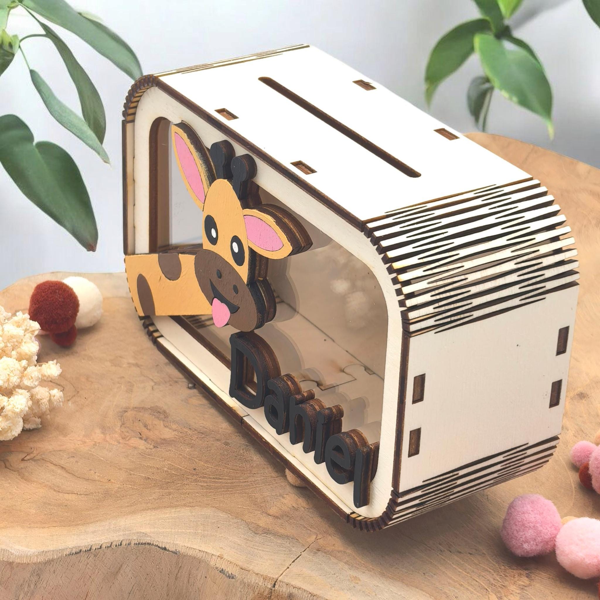 Spardose Giraffe personalisiert mit Namen in Wunschfarben, Sparbüchse, Sparschwein, Geldgeschenk, Geschenk Geburt, Taufe, Geburtstag, Safari