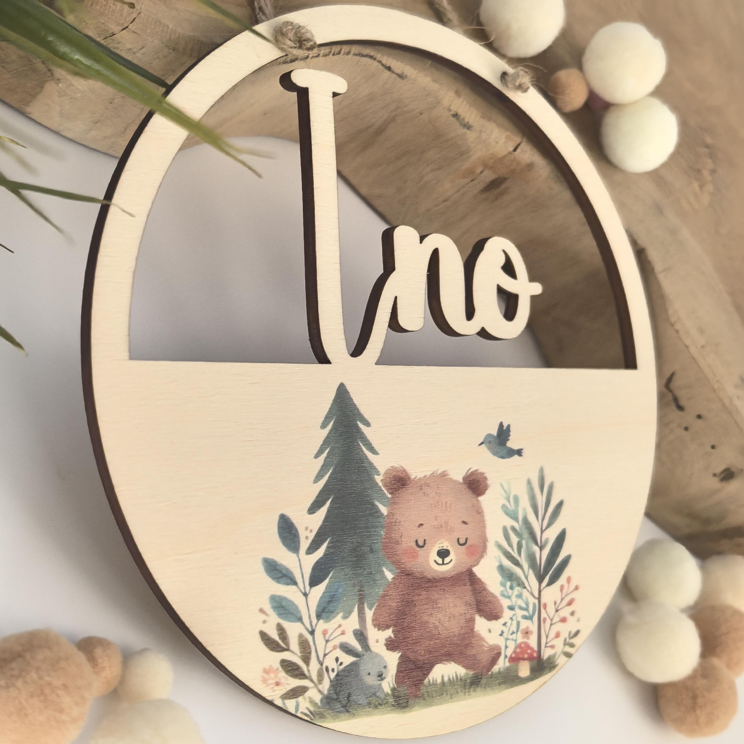 Türschild personalisiert fürs Kinderzimmer mit Teddy Bär, gefertigt in Wunschfarben, Geschenk Taufe, Geburt, Kindergeburtstag, Namensschild