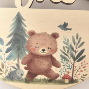 Türschild personalisiert fürs Kinderzimmer mit Teddy Bär, gefertigt in Wunschfarben, Geschenk Taufe, Geburt, Kindergeburtstag, Namensschild