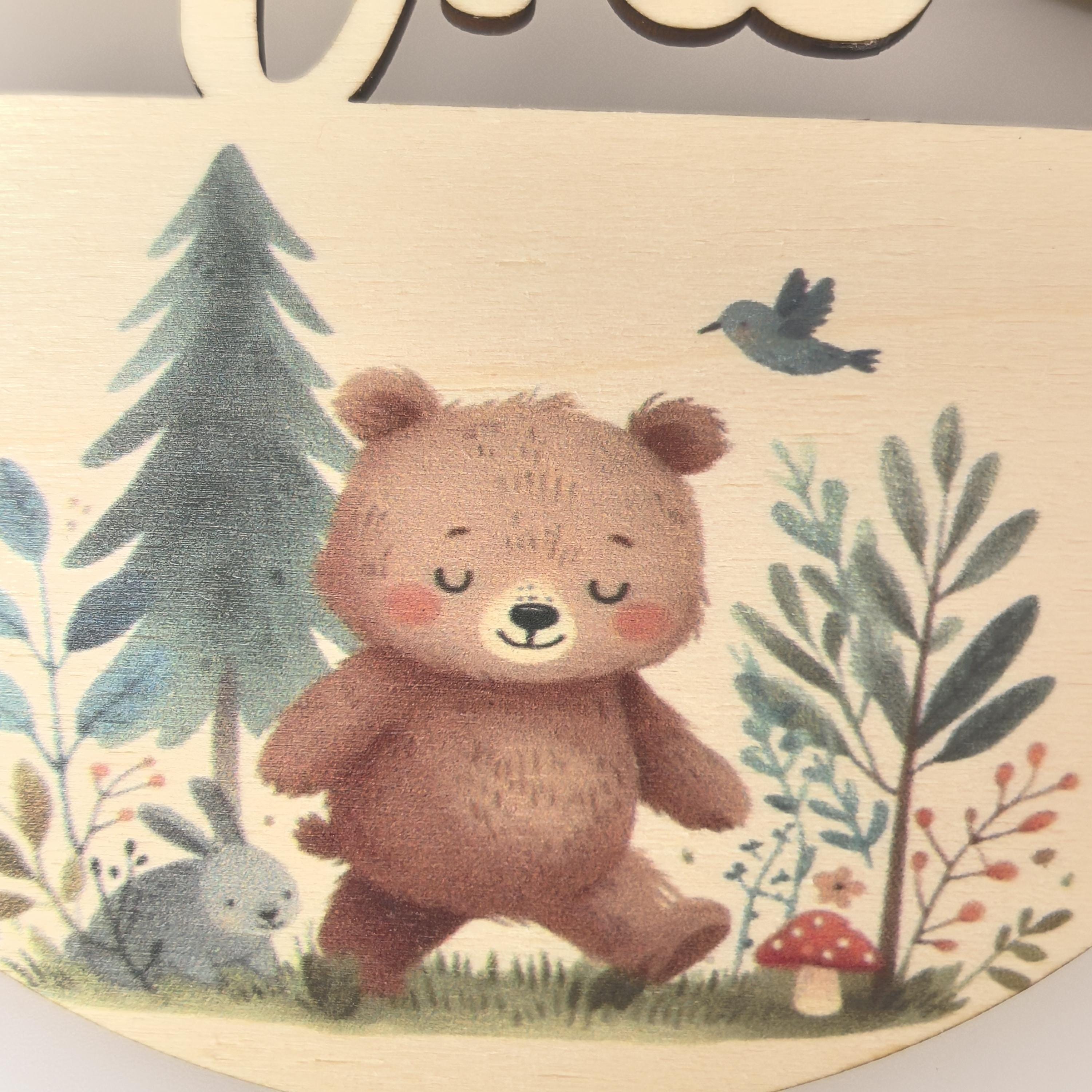 Türschild personalisiert fürs Kinderzimmer mit Teddy Bär, gefertigt in Wunschfarben, Geschenk Taufe, Geburt, Kindergeburtstag, Namensschild