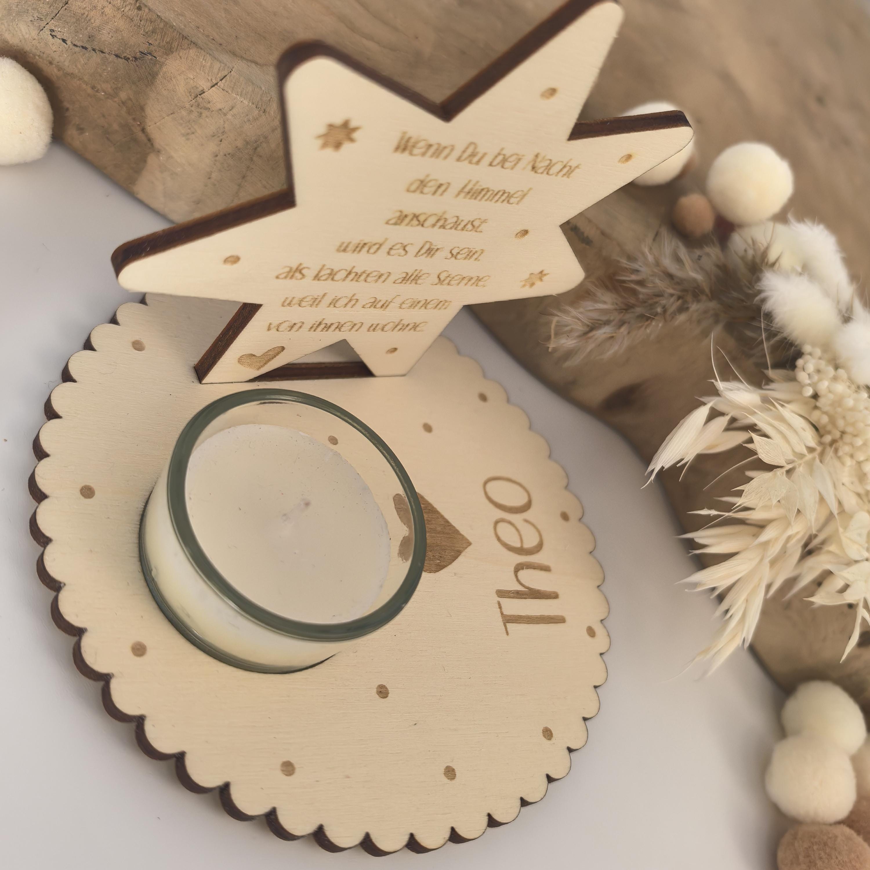 Sternenkind Teelichthalter, personalisiert mit Wunschtext, Andenken, Gedenkstein, Erinnerung, Schutzengel, Fehlgeburt, Stille Geburt