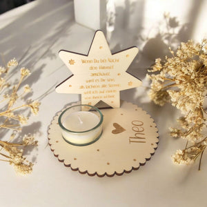 Sternenkind Teelichthalter, personalisiert mit Wunschtext, Andenken, Gedenkstein, Erinnerung, Schutzengel, Fehlgeburt, Stille Geburt