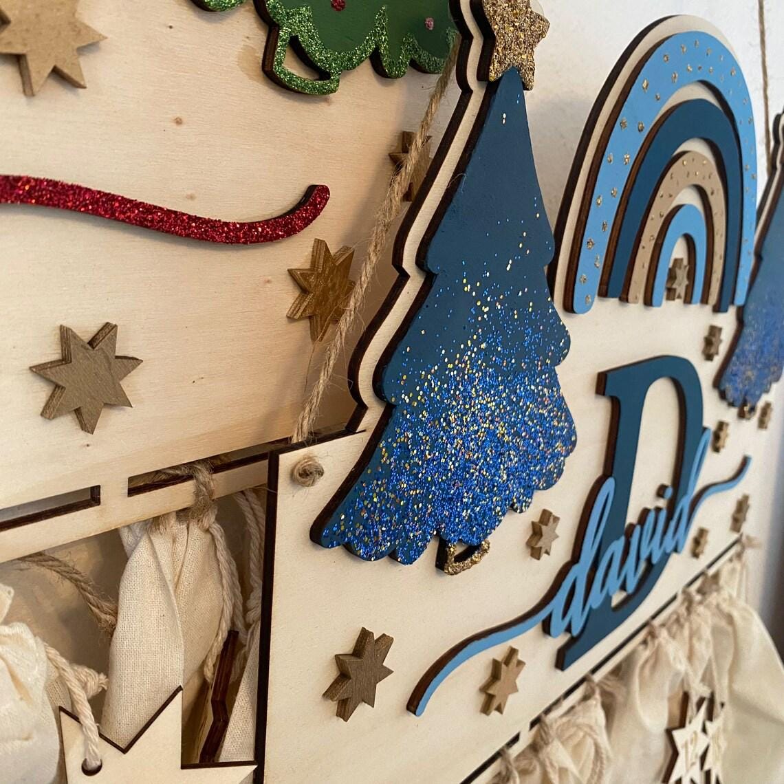 Adventskalender XXL Regenbogen aus Holz, personalisiert mit Wunschtext und in Wunschfarbe, Geschenkidee, Babys Weihnachten, Advent, Nikolaus