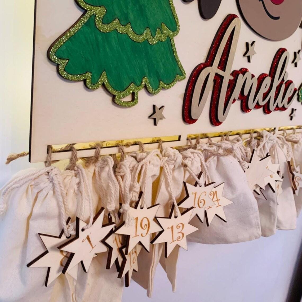 Adventskalender XXL Renntier aus Holz, personalisiert mit Wunschtext und in Wunschfarbe, Geschenkidee, Babys Weihnachten, Advent, Nikolaus