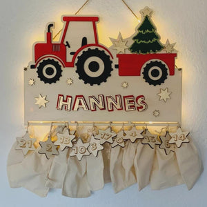 Adventskalender XXL Traktor aus Holz, personalisiert mit Wunschtext und in Wunschfarbe, Geschenkidee, Babys Weihnachten, Advent, Trekker