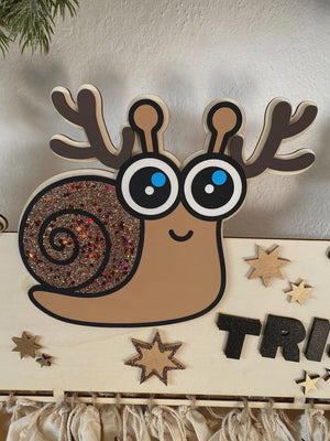 Adventskalender XXL Schnecke aus Holz, personalisiert mit Wunschtext und in Wunschfarbe, Geschenkidee, Babys Weihnachten, Advent, Nikolaus