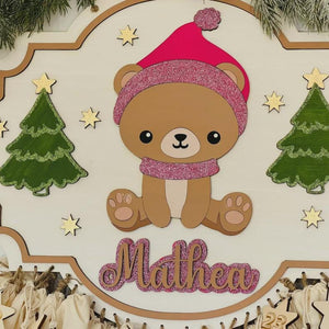 Adventskalender XXL Teddy aus Holz, personalisiert mit Wunschtext und in Wunschfarbe, Geschenkidee, Babys Weihnachten, Advent, Bär, Teddybär