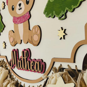 Adventskalender XXL Teddy aus Holz, personalisiert mit Wunschtext und in Wunschfarbe, Geschenkidee, Babys Weihnachten, Advent, Bär, Teddybär