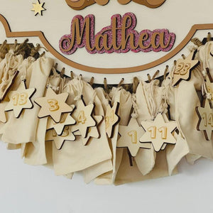 Adventskalender XXL Teddy aus Holz, personalisiert mit Wunschtext und in Wunschfarbe, Geschenkidee, Babys Weihnachten, Advent, Bär, Teddybär