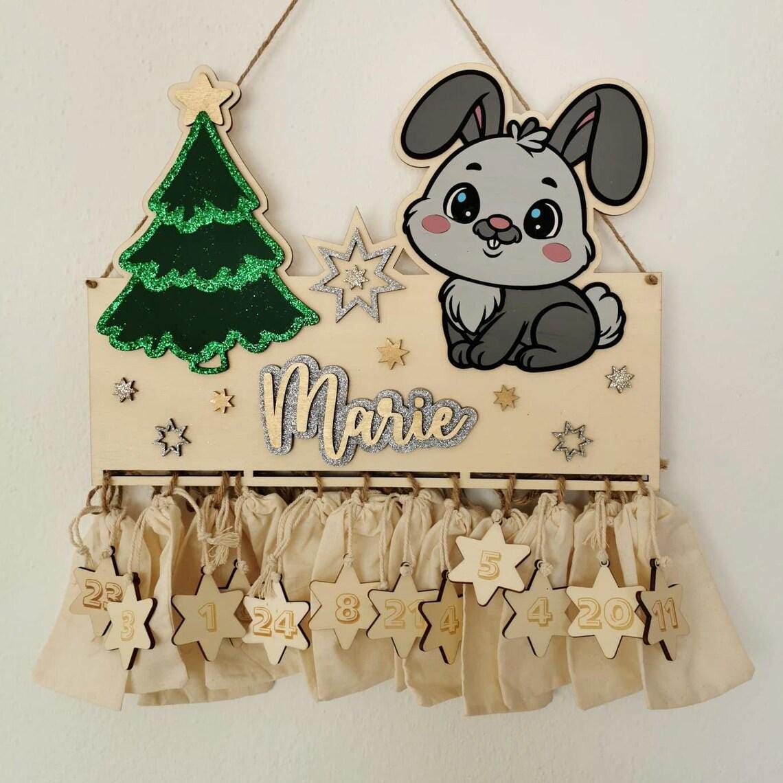 süßer Hasen Adventskalender aus Holz, personalisiert mit Wunschtext und in Wunschfarbe, Geschenkidee, Babys Weihnachten, Advent, Nikolaus
