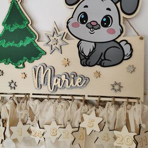 süßer Hasen Adventskalender aus Holz, personalisiert mit Wunschtext und in Wunschfarbe, Geschenkidee, Babys Weihnachten, Advent, Nikolaus