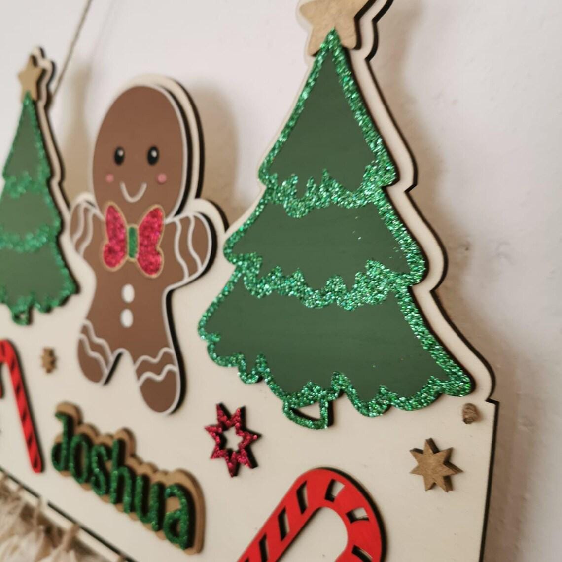 Lebkuchen Adventskalender aus Holz, personalisiert mit Wunschtext und in Wunschfarbe, Geschenkidee, Babys Weihnachten, Advent, Lebkuchenhaus