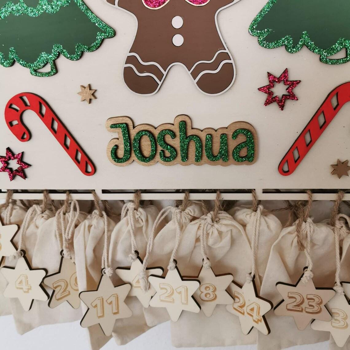 Lebkuchen Adventskalender aus Holz, personalisiert mit Wunschtext und in Wunschfarbe, Geschenkidee, Babys Weihnachten, Advent, Lebkuchenhaus