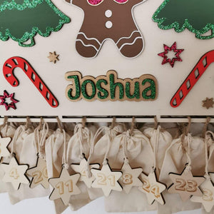 Lebkuchen Adventskalender aus Holz, personalisiert mit Wunschtext und in Wunschfarbe, Geschenkidee, Babys Weihnachten, Advent, Lebkuchenhaus