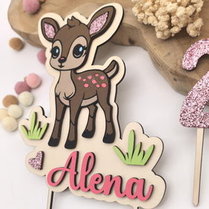 personalisierter Reh Caketopper mit Geburtstags Zahl, gefertigt in deinen Wunschfarben, Cake Topper, Tortenstecker, Kindergeburtstag Bambi
