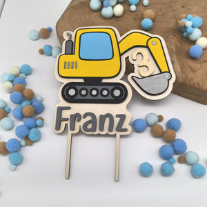 personalisierter Bagger Caketopper mit Geburtstags Zahl, gefertigt in deinen Wunschfarben, Cake Topper, Tortenstecker, Kindergeburtstag