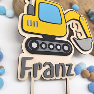 personalisierter Bagger Caketopper mit Geburtstags Zahl, gefertigt in deinen Wunschfarben, Cake Topper, Tortenstecker, Kindergeburtstag